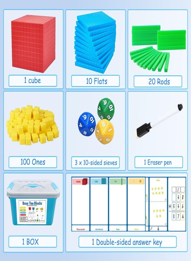 JUGGPENG Base Ten Blocks for Math, Place Value Blocks, Base 10 Math Manipulatives for Kids, Plastic Math Cubes, Number Blocks, Math Counting Cubes for Kindergarten 1st-3rd Grade, 137 Pcs - Image 3